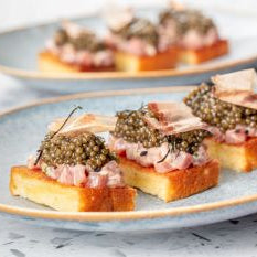 Tuna Crostini with Imperial Gold Osetra Caviar