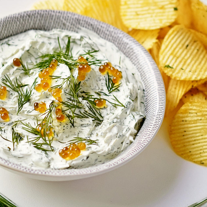Dill Pickle Dip with Smoked Sea Trout Roe