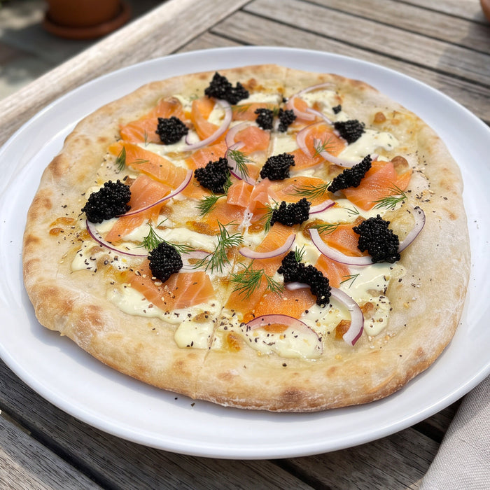 Smoked Salmon Pizza with Royal Belgian Siberian Caviar
