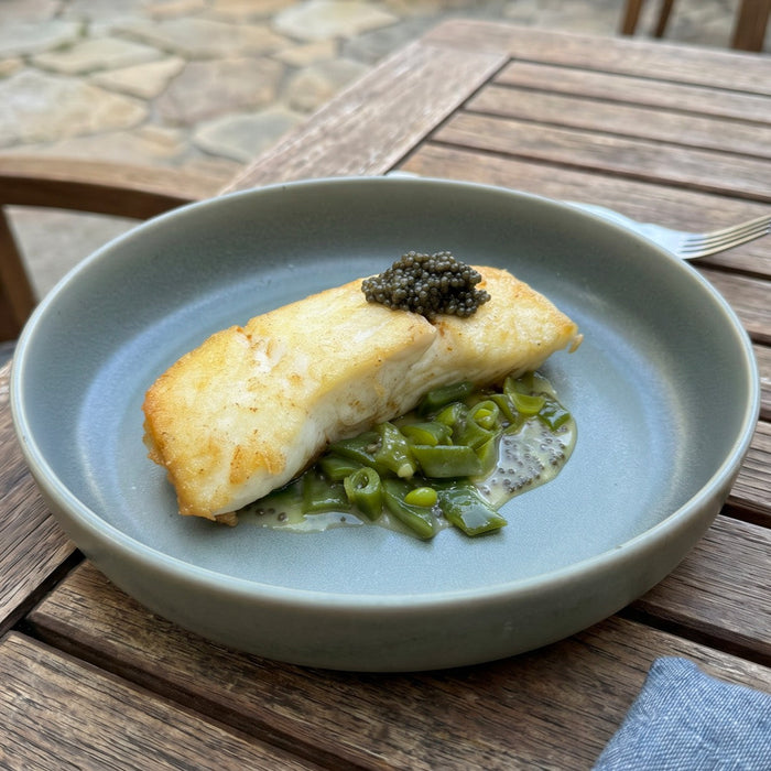 Maine Halibut with Glazed Spring Vegetables and Caviar Butter