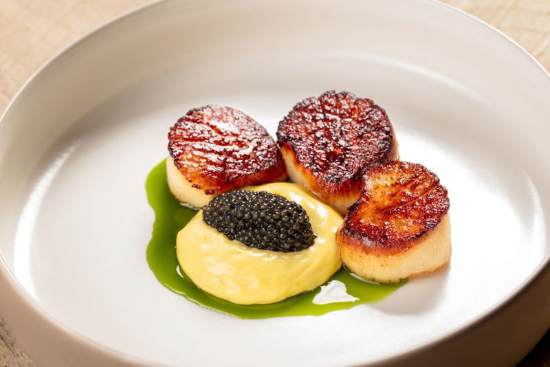 OosterBay.com - Jumbo Hotate with Uni & Caviar🍴 Wild Caught Jumbo Scallop  pan-fried and topped with fresh Sea urchin and luxurious Caviar #oosterbay  #oosterbaysingapore #unigallery #unigallerysg #scallops #uni #seaurchin  #caviar #onlinestore