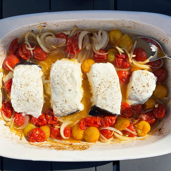 Baked Halibut with Jammy Tomatoes