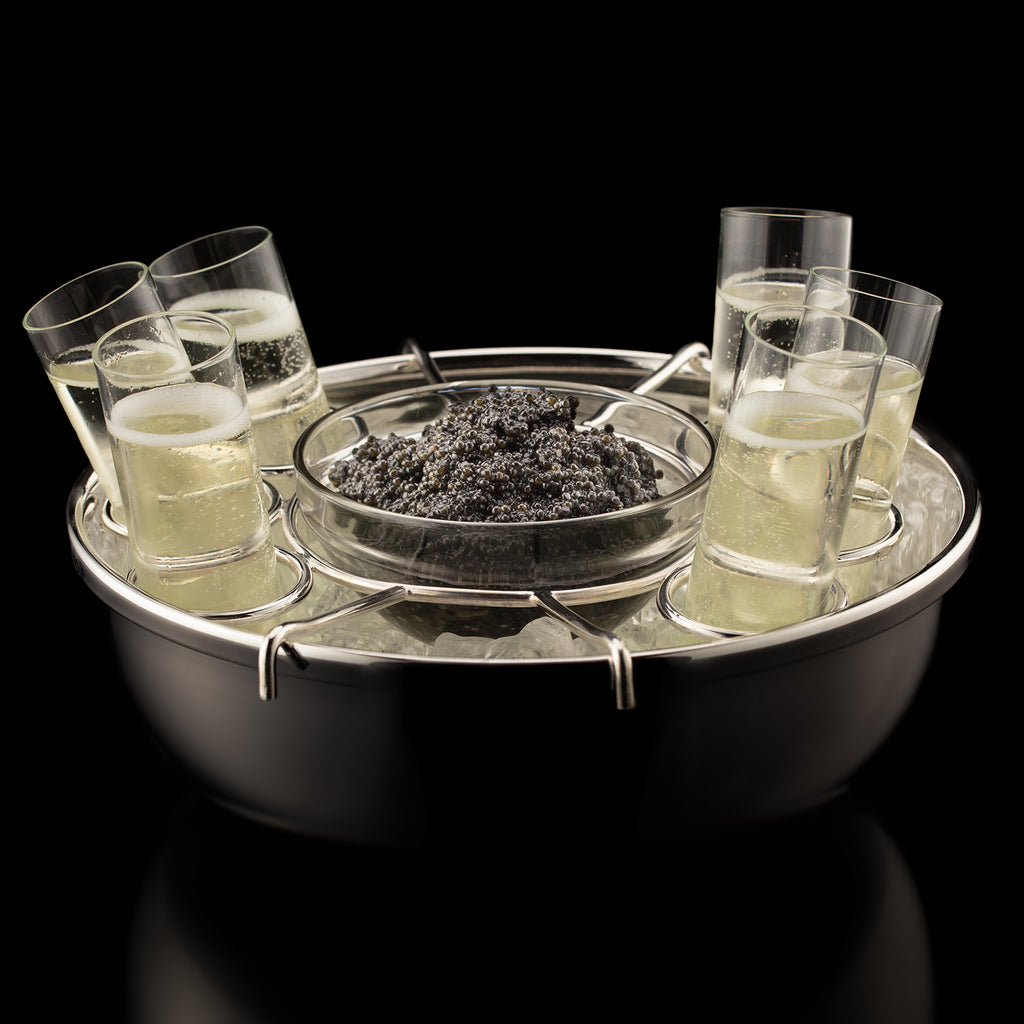 Caviar Server Set,Chilled Bowl Glass Caviar Dish With Lids