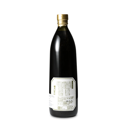 Back view of 900ml bottle of Mitsuboshi Soy Sauce by Horikawaya Nomura, showcasing the label and bottle shape.