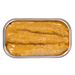 Open can of Jose Gourmet mackerel fillets in curry sauce, showcasing seasoned fish in a tin container.