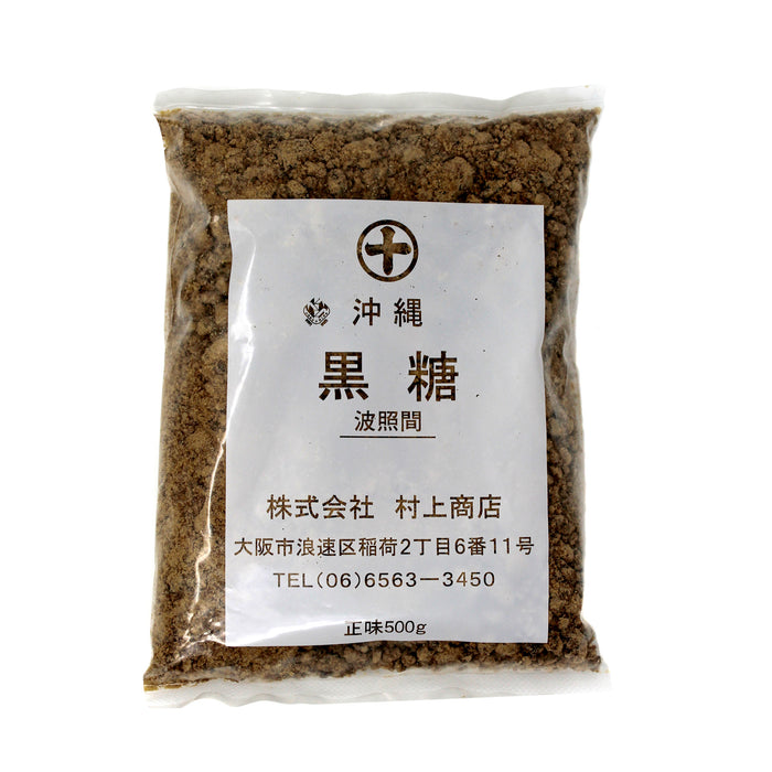 Muruakami Syouten Okinawan brown sugar in a 500g package, showing the front label with natural brown sugar crystals.