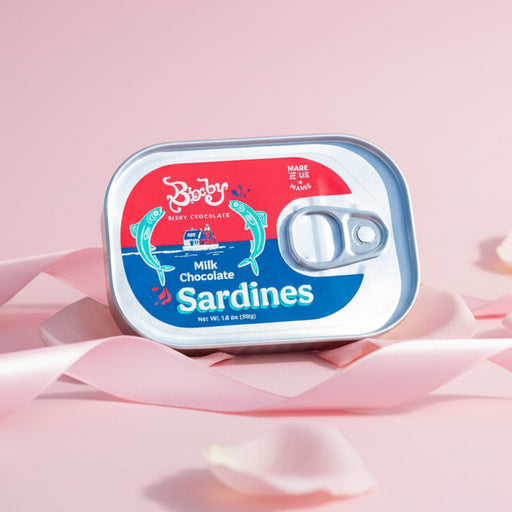 Sardine can on a pink ribbon