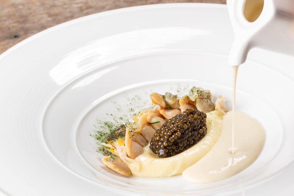 Steamed Clams with Vermouth Cream & Osietra Supreme Caviar