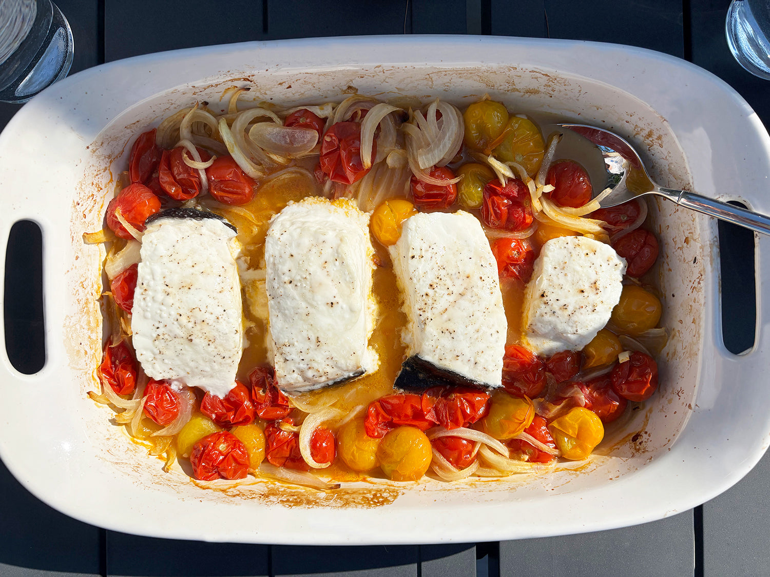 Baked Halibut with Jammy Tomatoes