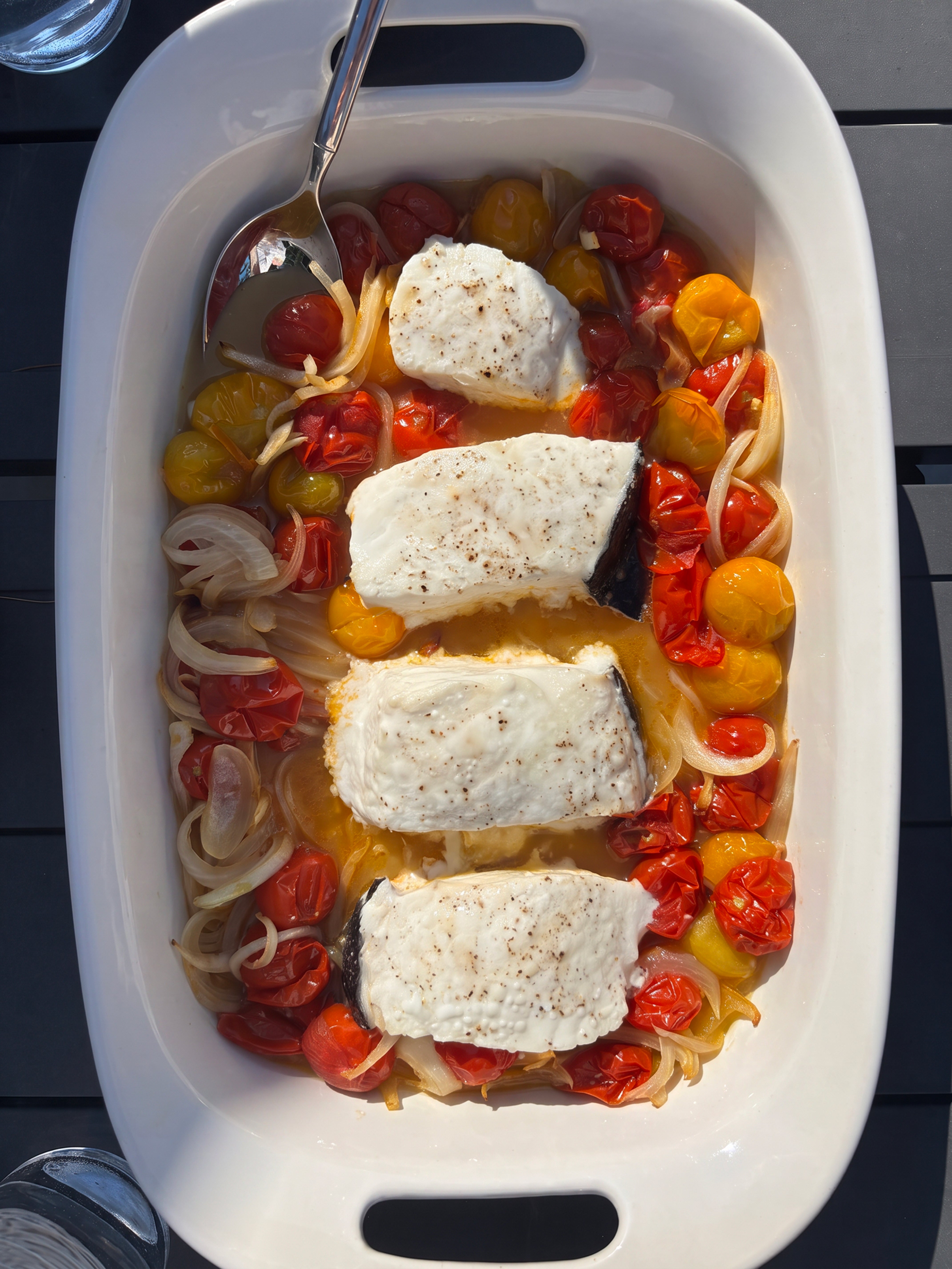 Baked Halibut with Jammy Tomatoes